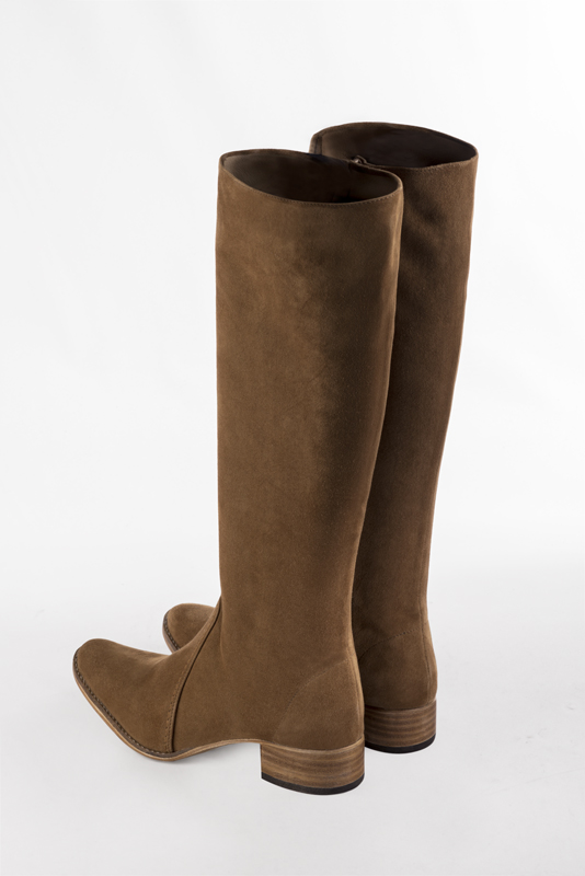 Camel beige women's elegant sneakers. Round toe. Low leather soles. Rear view - Florence KOOIJMAN